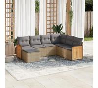 vidaXL Ensemble de salon de jardin 7 pièces avec coussins Beige Poly Rattan