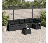 vidaXL Ensemble de salon de jardin 7 pièces avec coussins noir poly rotin