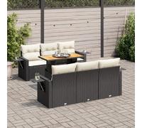 vidaXL Ensemble de salon de jardin 7 pièces avec coussins noir poly rotin