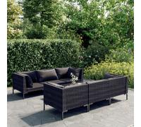 vidaXL Ensemble de salon de jardin 7 pièces avec coussins Poly rotin gris foncé