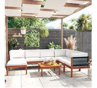 vidaXL Ensemble salon de jardin 8 pièces Bois d'acacia solide et corde avec coussins Crème