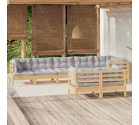 vidaXL Salon de jardin 8 pcs avec coussins - Gris - Bois de pin massif