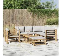 vidaXL Ensemble de salon de jardin Bambou 8 pièces avec coussins gris clair