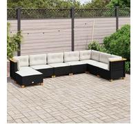 vidaXL Salon de jardin 8 pcs avec coussins noir résine tressée 3261953