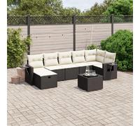 vidaXL Ensemble de jardin canapé 8 pièces avec coussins noir poly rotin