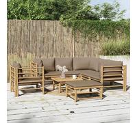 vidaXL Ensemble salon de jardin 8 pièces avec coussins Taupe Bambou