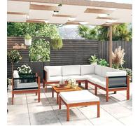 vidaXL Ensemble salon de jardin 8 pièces avec coussins Bois crème Acacia & corde
