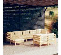 vidaXL Salon de jardin 9 pcs avec coussins - Crème