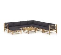 vidaXL Ensemble de salon de jardin 9 pièces avec coussins gris foncé en bambou