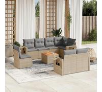 vidaXL Ensemble salon de jardin 9 pièces en résine tressée beige avec coussins