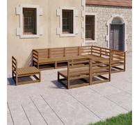 vidaXL Ensemble de salon de jardin 9 pièces en pin massif brun miel