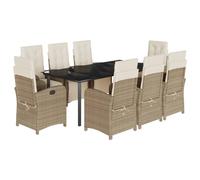 vidaXL Salon de jardin 9 pièces avec coussins Beige Poly Rattan