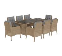 vidaXL Salon de jardin 9 pièces avec coussins Beige Poly Rattan