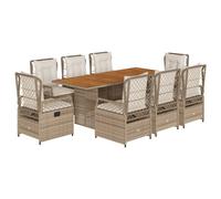 vidaXL Salon de jardin 9 pièces avec coussins Beige Poly Rattan