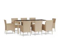 vidaXL Salon de jardin 9 pièces avec coussins Beige Poly Rattan