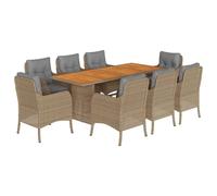 vidaXL Salon de jardin 9 pièces avec coussins Beige Poly Rattan