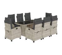 vidaXL Salon de jardin 9 pièces avec coussins gris clair Poly rotin