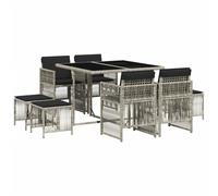 vidaXL Salon de jardin 9 pièces avec coussins gris clair Poly rotin