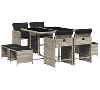 vidaXL Salon de jardin 9 pièces en poly rotin avec coussins gris clair