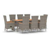 vidaXL Salon de jardin 9 pièces avec coussins Gris Poly Rattan