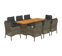 vidaXL Salon de jardin 9 pièces avec coussins Gris Poly Rattan