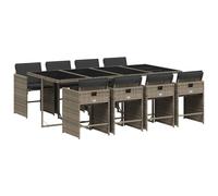 vidaXL Salon de jardin 9 pièces avec coussins Gris Poly Rattan