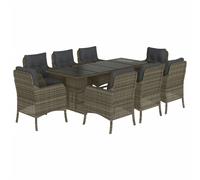 vidaXL Salon de jardin 9 pièces avec coussins Gris Poly Rattan