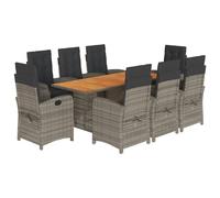 vidaXL Salon de jardin 9 pièces avec coussins Gris Poly Rattan