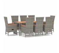 vidaXL Salon de jardin 9 pièces avec coussins Gris Poly Rattan