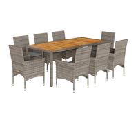 vidaXL Salon de jardin 9 pièces avec coussins Gris Poly rotin Acacia