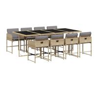 vidaXL Salon de jardin 9 pièces en poly rotin avec coussins – mélange beige
