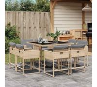 vidaXL Salon de jardin 9 pièces en poly rotin avec coussins – mélange beige