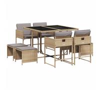 vidaXL Salon de jardin 9 pièces avec coussins Mélange beige Poly rotin