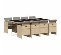 vidaXL Salon de jardin 9 pièces avec coussins Mélange beige Poly rotin