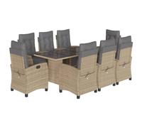 vidaXL Salon de jardin 9 pièces – Poly rotin, avec coussins – Mélange beige