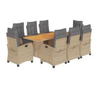 vidaXL Salon de jardin 9 pièces avec coussins Mélange beige Poly rotin