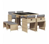 vidaXL Salon de jardin 9 pièces avec coussins Mélange beige Poly rotin