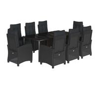 vidaXL Salon de jardin 9 pièces avec coussins noir poly rotin