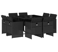 vidaXL Salon de jardin 9 pièces avec coussins noir poly rotin