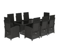 vidaXL Salon de jardin 9 pièces avec coussins noir poly rotin