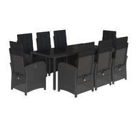 vidaXL Salon de jardin 9 pièces avec coussins noir poly rotin