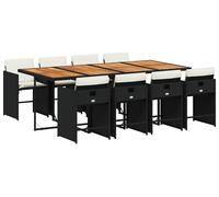 vidaXL Salon de jardin 9 pièces avec coussins noir poly rotin