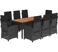 vidaXL Salon de jardin 9 pièces avec coussins noir poly rotin