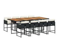 vidaXL Salon de jardin 9 pièces avec coussins noir poly rotin