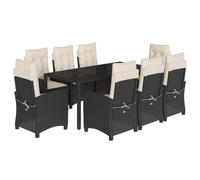vidaXL Salon de jardin 9 pièces avec coussins noir poly rotin