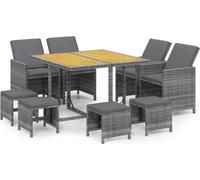 vidaXL Salon de jardin 9 pièces avec coussins Poly Rattan Gris