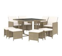 vidaXL Salon de jardin 9 pièces avec coussins Poly rotin Beige