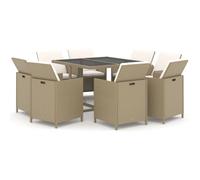 vidaXL Salon de jardin 9 pièces avec coussins Poly rotin Beige