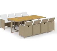 vidaXL Salon de jardin 9 pièces avec coussins Poly rotin Beige