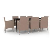 vidaXL Salon de jardin 9 pièces avec coussins Poly rotin et verre